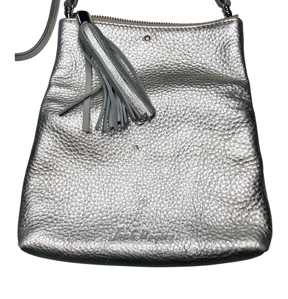 Jack Rogers Silver Metallic Leather Mini Fold-Over Tassel Crossbody Bag